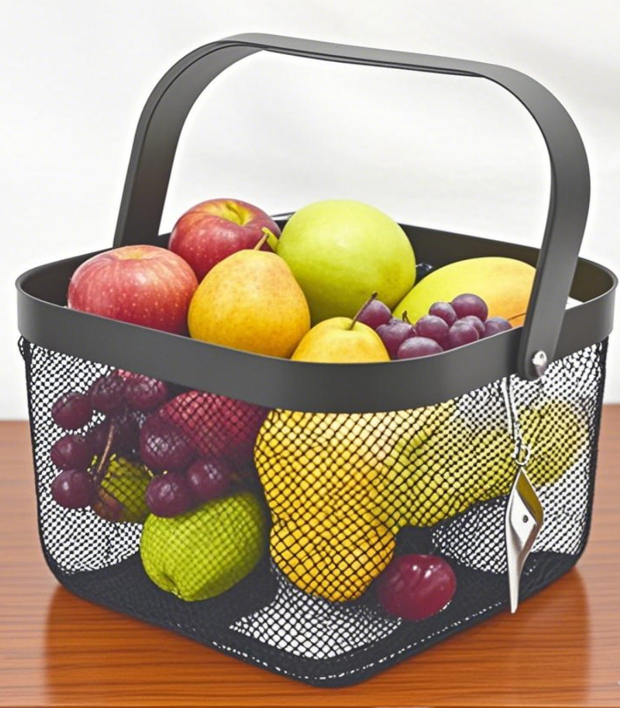 Fruits in a black mesh basket