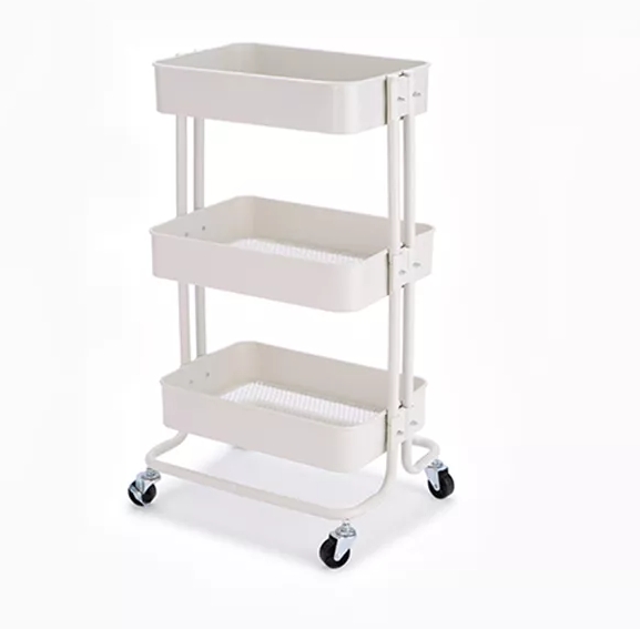 White three - tier rolling cart.