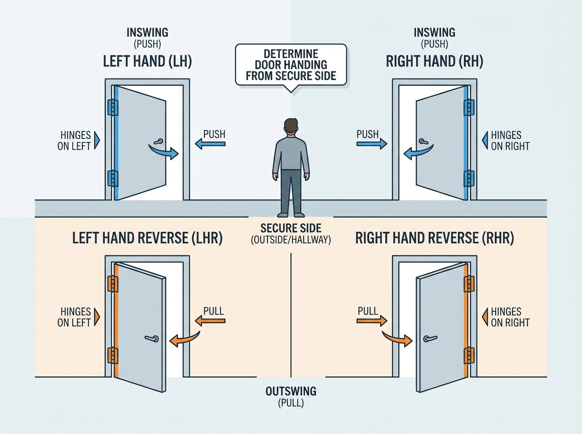 Confirming door hinge handing setup