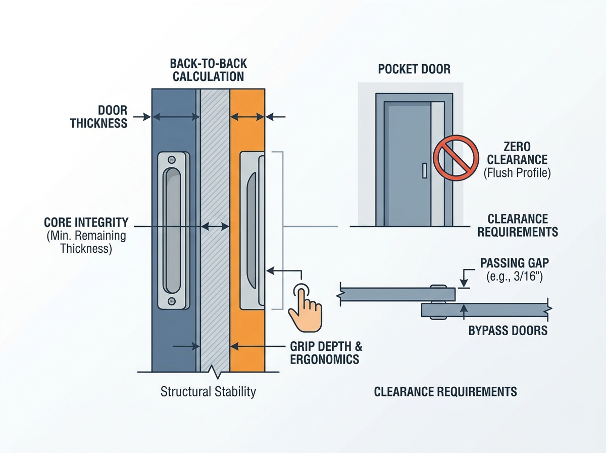 Recessed flush pull installation layout