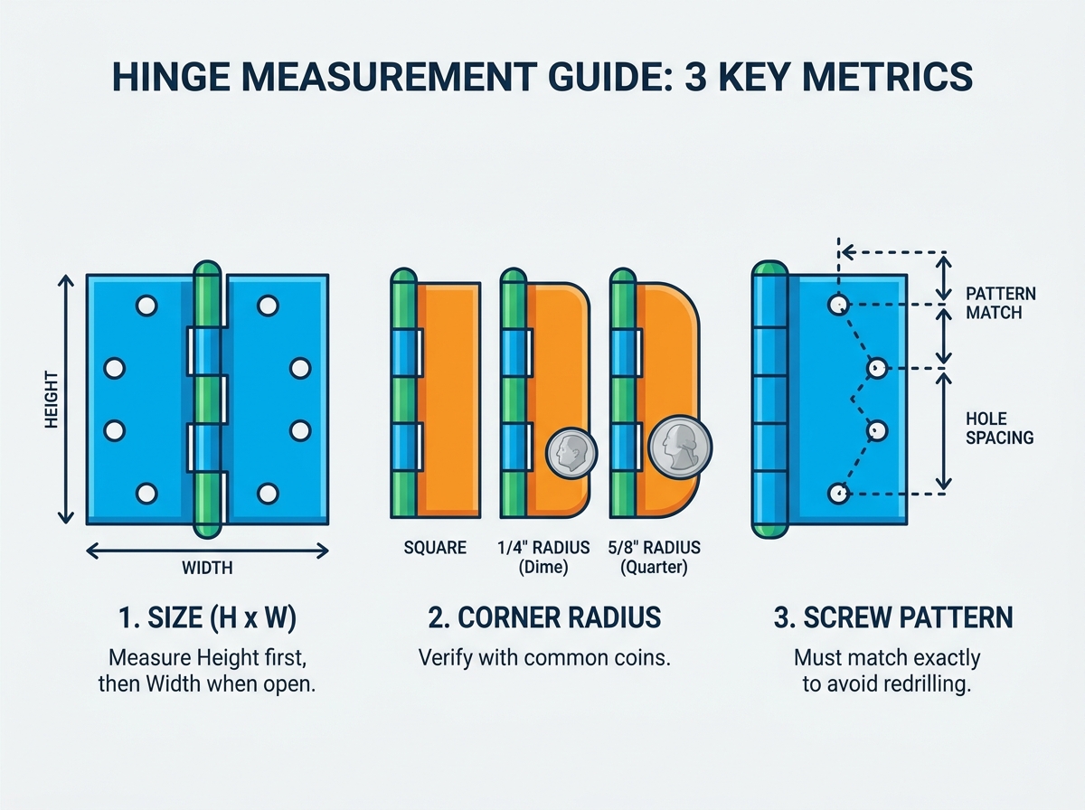 Measuring replacement door hinges size and pattern